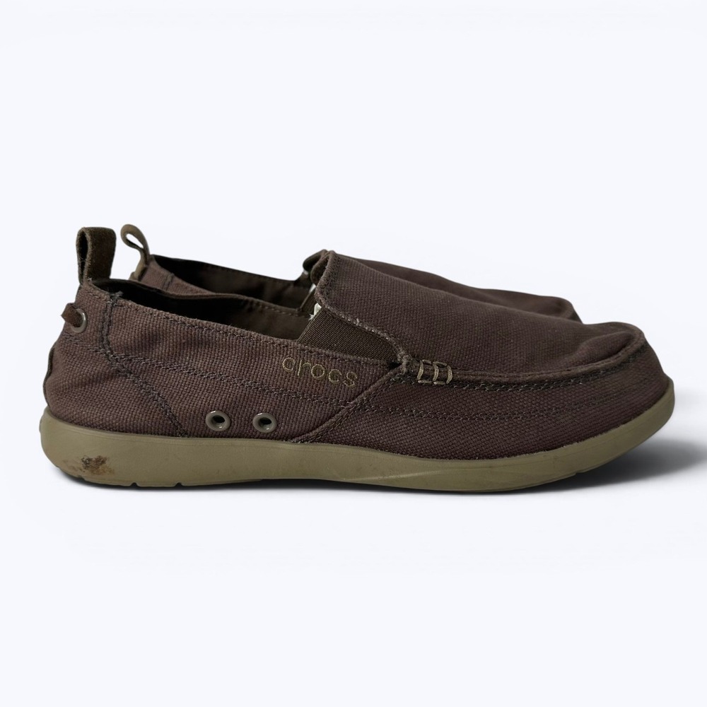 Crocs Walu Slip On Loafers Espresso Brown Canvas Shoes Casual 11270 Mens 9